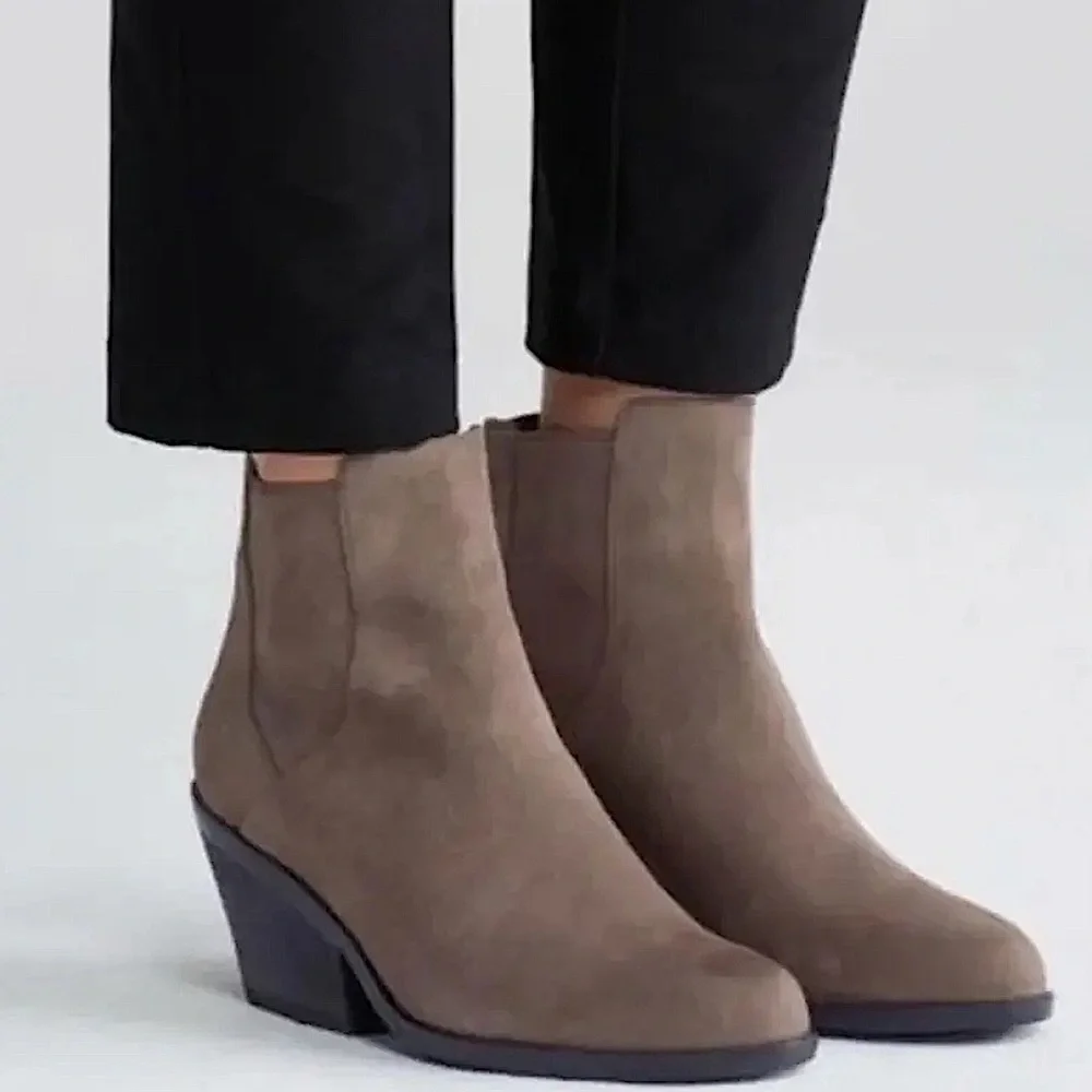 EILEEN FISHER PEER SHADOW TAUPE NUBUCK LEATHER CHELSEA STYLE ANKLE BOOT BOOTIE